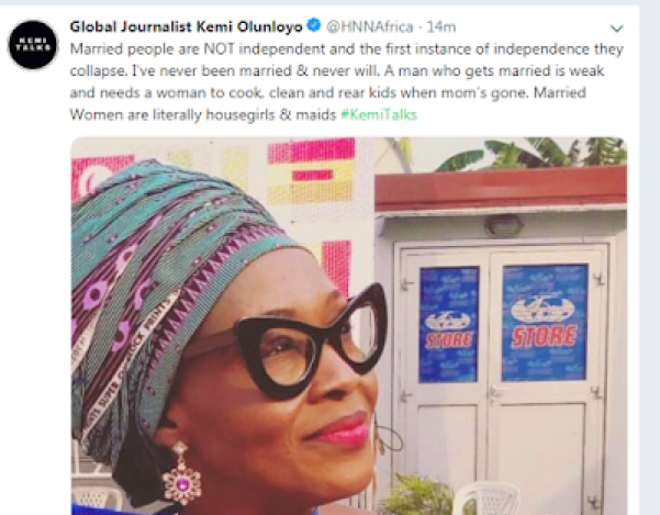 "I Will Never Get Married, Married Women Are Housegirls & Maids" - Kemi Olunloyo