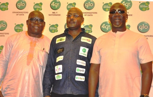 Dele Fanimo, Chief Operating Officer, Leadership Newspapers, Abuja; Bisi Koleosho, Deputy Chief Operating Officer (Technical) Globacom, and Godwin Komone, aka Gordons , at the presentation of Globacom’s New Communications Direction in Lagos on Friday.