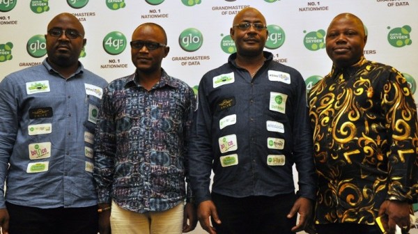 Sola Mogaji, Senior Manager, Marketing Communications, Globacom; Olumide Iyanda, qed.ng; Bisi Koleoshe, Deputy Chief Operating Officer (Technical), Globacom and Sanjib Roy, Group Chief Technical Officer, Globacom; Mayor Akinpelu, Publisher of Encomium magazine, at the presentation of Globacom’s New Business Direction in Lagos on Friday.