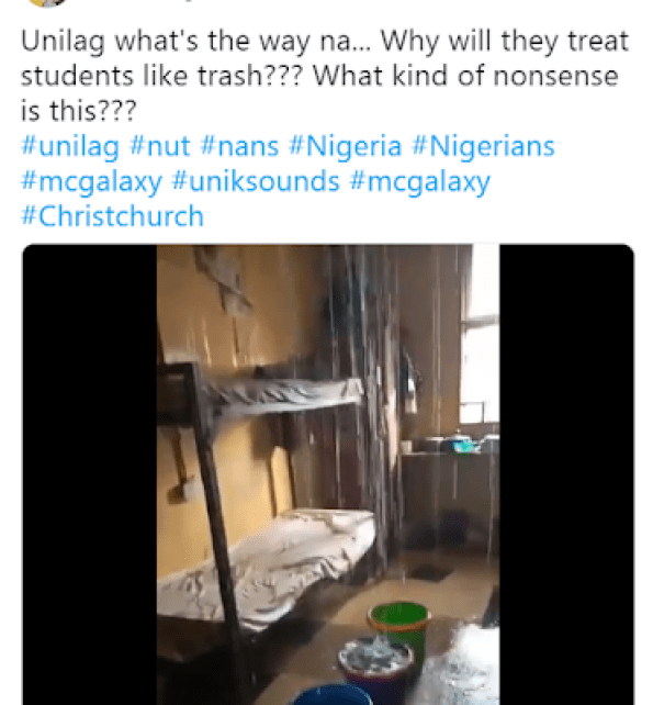 Unilag Female Hostel Roof Leaks As Heavy Rain Water Fill The Rooms (VIDEO)