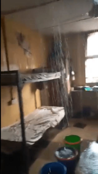 Unilag Female Hostel Roof Leaks As Heavy Rain Water Fill The Rooms (VIDEO)