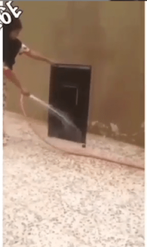 VIDEO : Maid Washing TV With In Saudi Arabia, After Been Told To Clean The TV