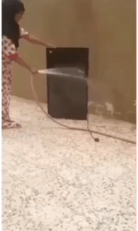 VIDEO : Maid Washing TV With In Saudi Arabia, After Been Told To Clean The TV