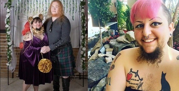 Image result for Bearded woman who feared she would never find love gets married in a Christian-Satanist ceremony