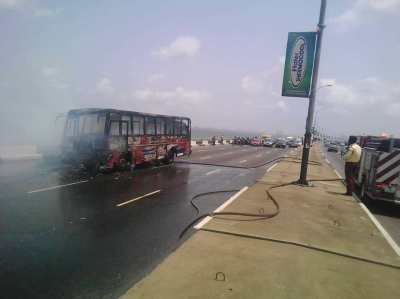 BRT Bus On Fire At Unilag Water-Front