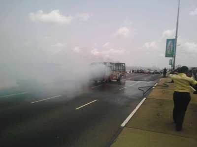 BRT Bus On Fire At Unilag Water-Front