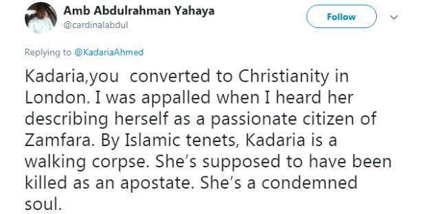 Kadaria Ahmed Who Said Yari Is The Most Useless Governor In Nigeria's History Gets Life Threatened Message