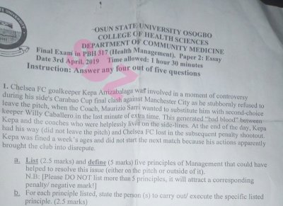 Osun State University Uses Chelsea And Man City Match As An Exam Question 