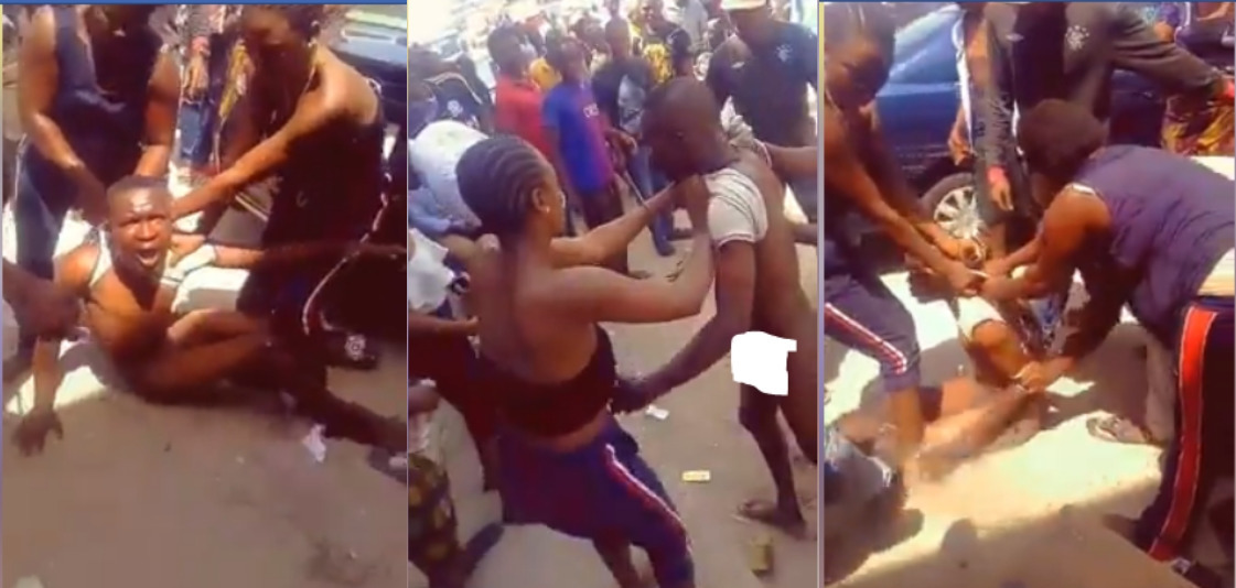 A young Man alleged to be a 'Yahoo Boy' was stripped naked and me...