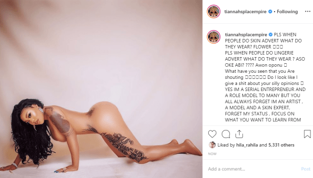 Toyin Lawani fires back at critics after going completely naked in photos (18+)