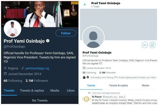 Twitter unverifies VP Yemi Osinbajoâs account, deletes 2,399 tweets
