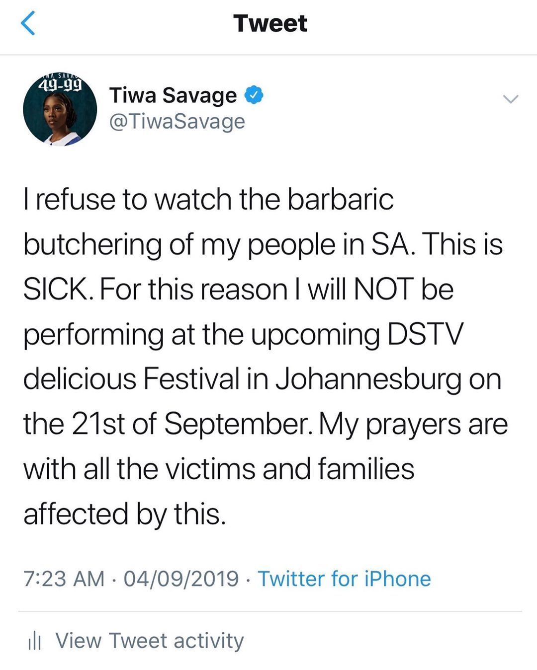 Tiwa Savage Cancels