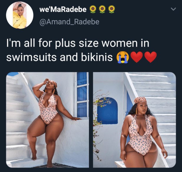 Plus sized South African lady flaunts her curves in a swimsuit