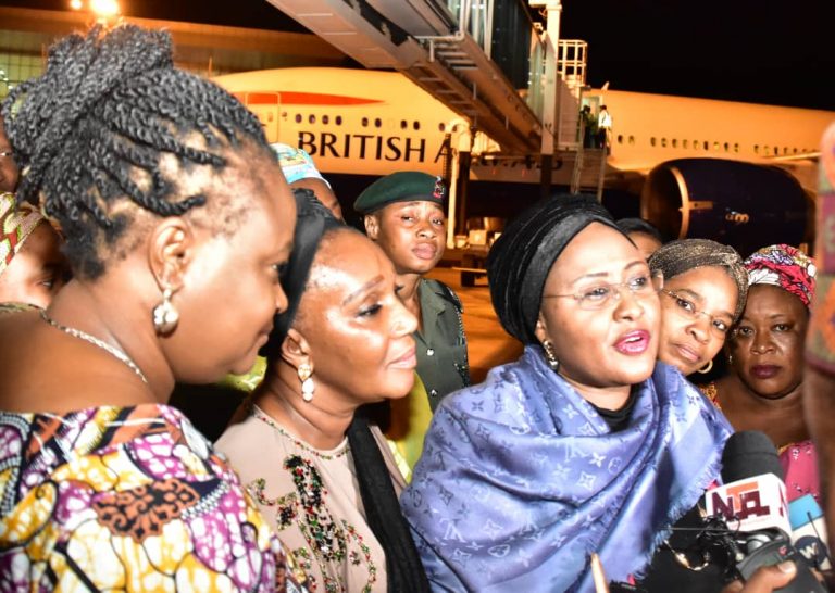 Aisha Buhari returns to Nigeria