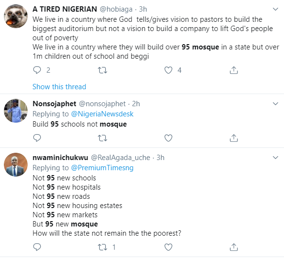 "Build 95 schools not mosques" Nigerians react to news that Jigawa government is set to build 95 mosques in the state