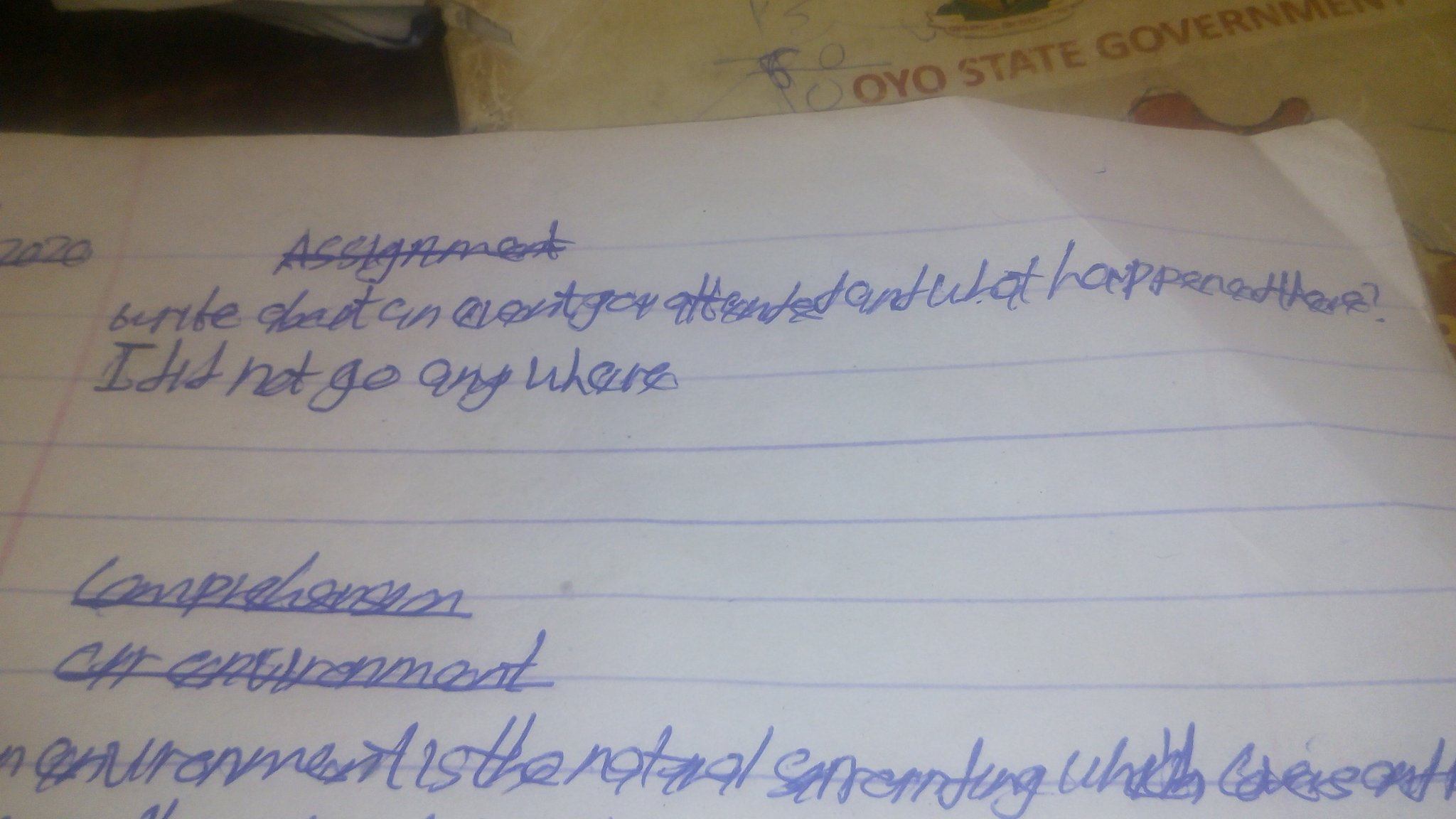 Corps member serving in Ibadan shares the hilarious "essay" one of his student wrote