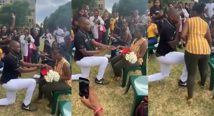 Lady accepts boyfriend’s proposal, then turns him down immediately and throws the ring away (Video)