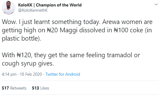 Twitter users express shock as man reveals new concoction Arewa women allegedly mix to get high