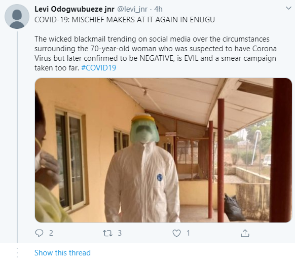 Enugu state health workers respond as daughter writes to Enugu state governor, claiming her mom died of negligence after testing negative to coronavirus