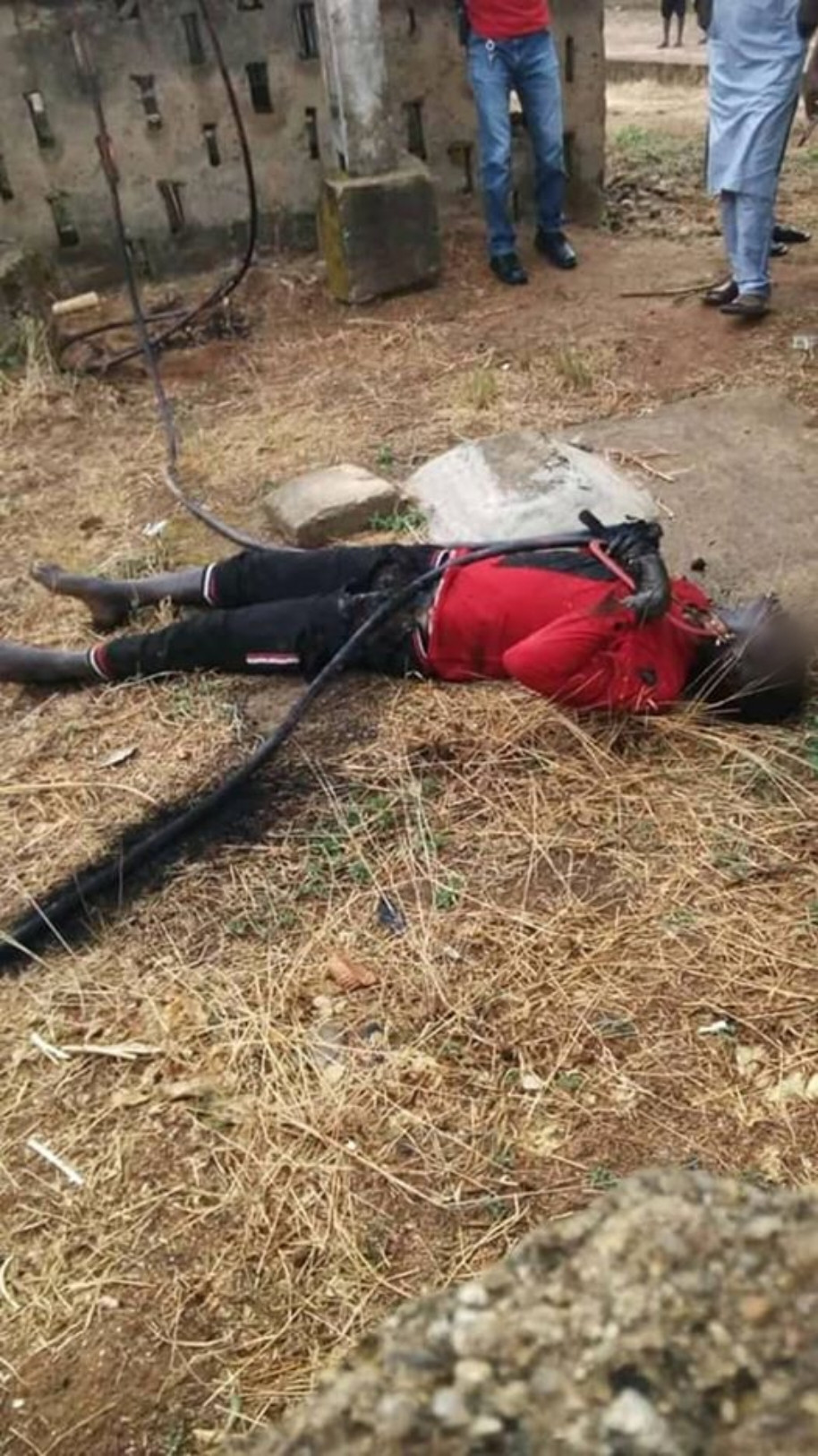 Suspected cable thief electrocuted while vandalising transformer in Enugu (graphic photos)