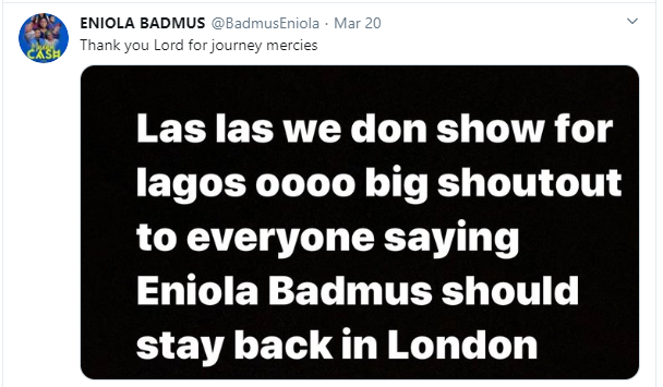 Eniola Badmus called out for not self-isolating after returning from UK 