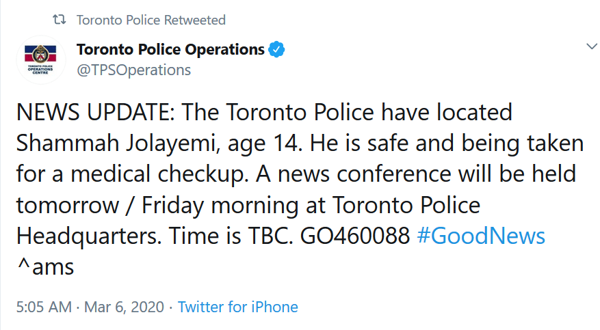 Update: Nigerian teen kidnapped on his way to school in Toronto has been found; police say he was abducted as retribution for his stepbrother