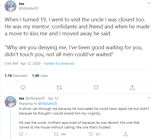 Nigerian lady recounts her experience with an Uncle who thought she will 