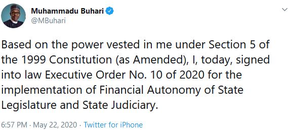 Buhari signs executive order