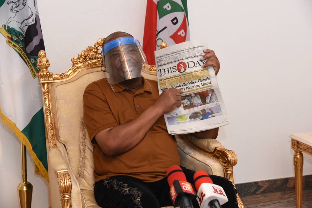 Rivers State Governor, Nyesom Wike holding Thisday publication