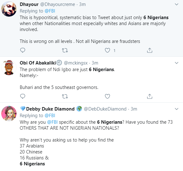 Nigerians condemn FBI for focusing on 6 Nigerians on the wanted list when there are more numbers of suspects from other nationality