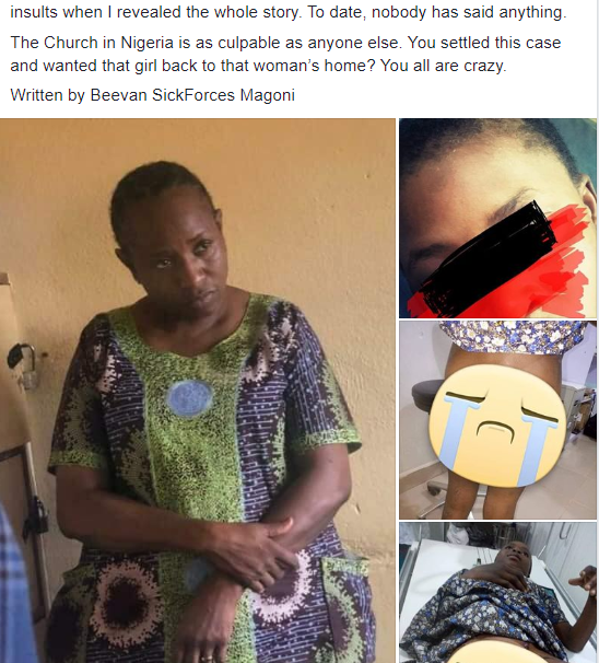 Deaconess arrested for allegedly subjecting her ward to extreme torture, including burning her vagina and butt with lighter and inserting hot sticks before rubbing pepper in it (photos)
