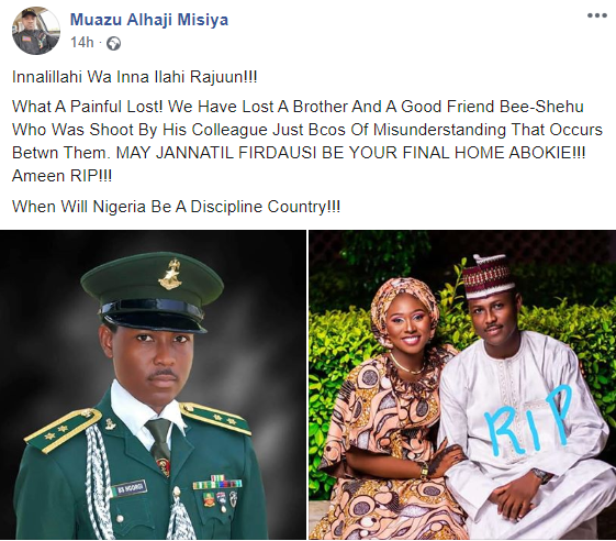 Newly married soldier is shot dead by fellow military colleague in Borno