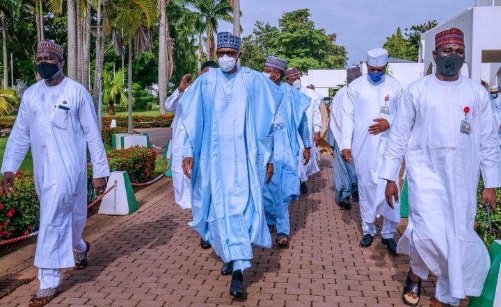 Buhari arriving at the Eid-el-Kabir prayer at home in Abuja