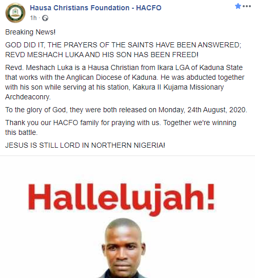 Anglican priest and his son, 10, regain their freedom days after they were abducted in Kaduna