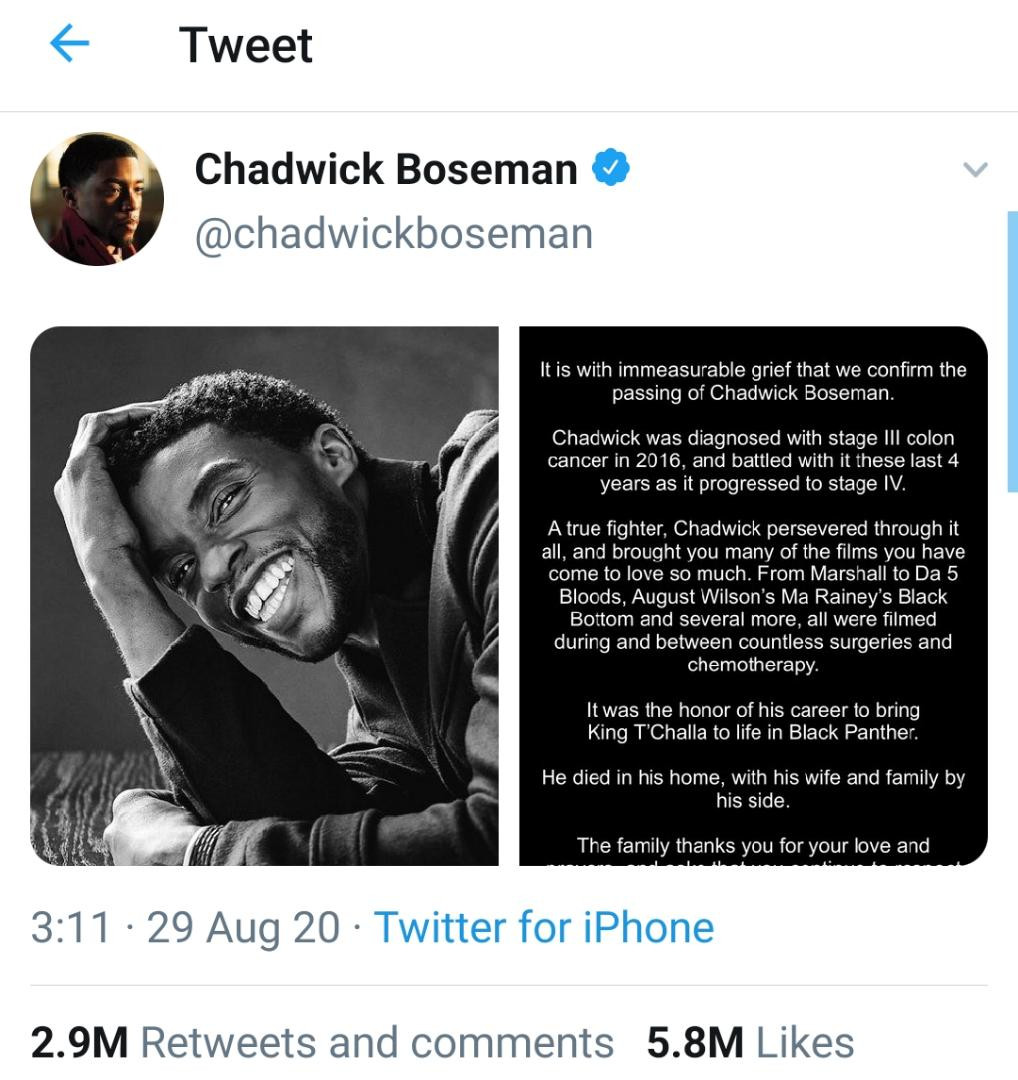 Black Panther star, Chadwick Boseman