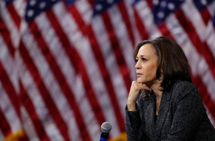 In this Oct. 2, 2019, file photo, then -Democratic presidential candidate Sen. Kamala Harris, D-Calif., listens during a gun safety forum in Las Vegas. Democratic presidential candidate former Vice President Joe Biden has chosen Harris as his running mate.