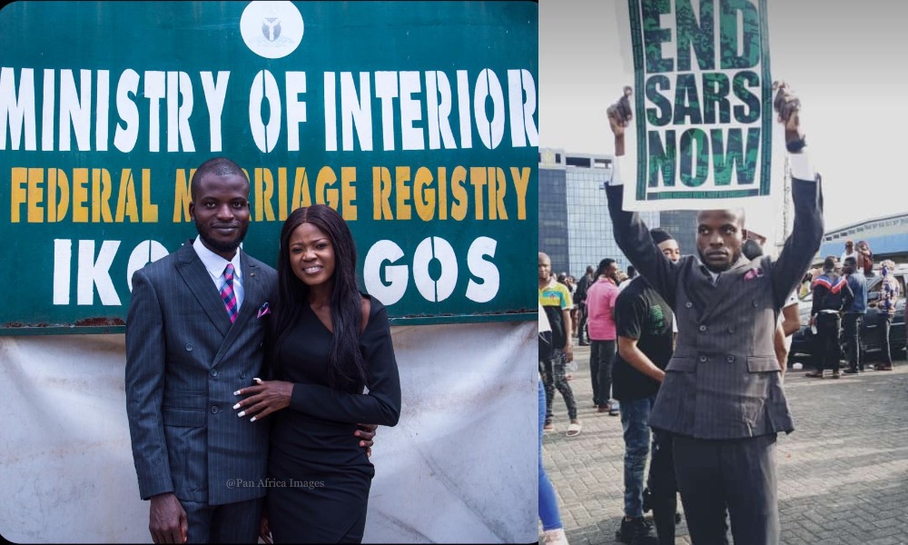 Nigerian Man Joins #EndSARS Protest Immediately After His Court Wedding In Lagos [Photos] 1