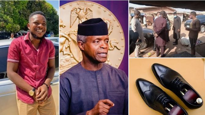 The young shoemaker shared his photo on Twitter to get the attention of Osinbajo