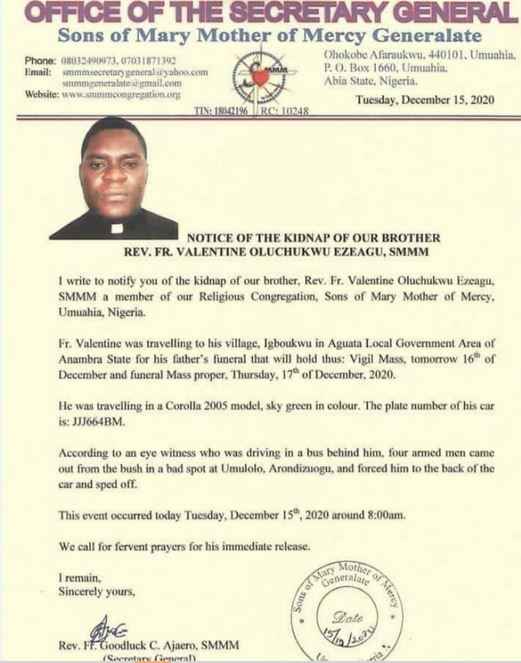 Catholic Priest Abducted By Gunmen In Imo While Traveling For His Father's Burial In Anambra 2