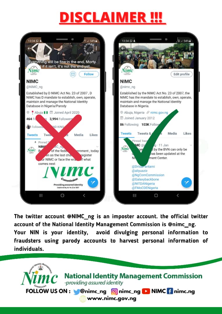 Fake NIMC twitter account