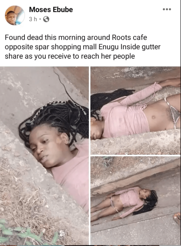 Lifeless Body Of 20-Year-Old Lady, Orji Chiamaka Found Inside Gutter In Enugu [Photos] 2