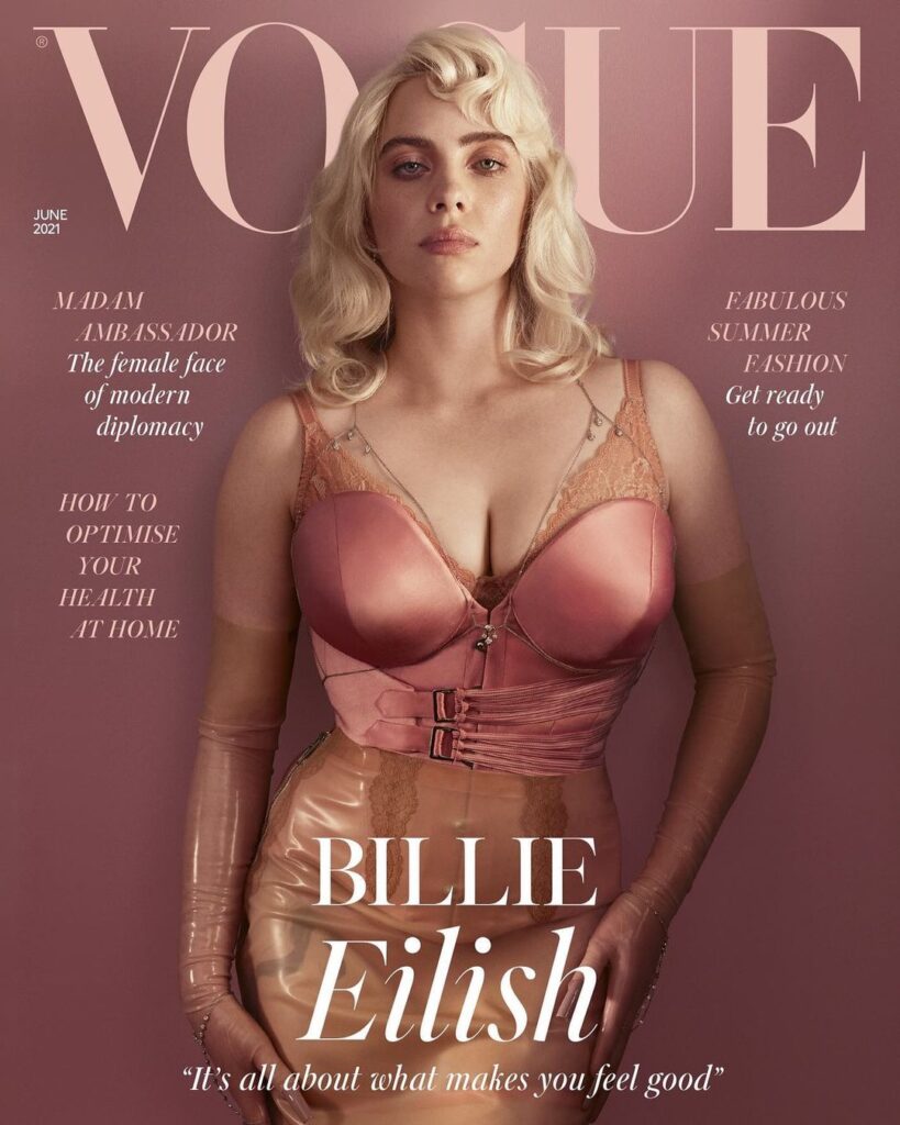 Billie Eilish An American Singer Transform From Her usual Cloaked Tomboy Dress Look To A Sophisticated Feminine Adult On A Cover For British Vogue Magazine 4