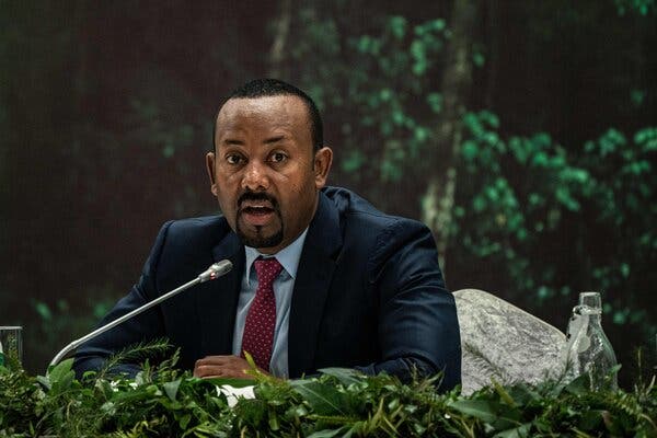 Prime Minister Abiy Ahmed of Ethiopia speaking in Addis Ababa on Tuesday.