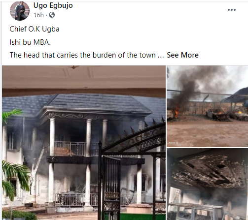 IPOB's ESN Members Accused Of Burning Man's Mansion And Fleet Of Cars In Abia [Photos] 2