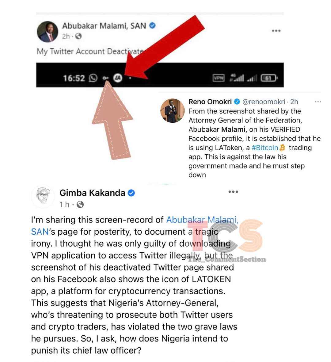Malami Violates Twitter Ban Using VPN, His Phone's Screenshot Includes Crypto Trading Icon 3