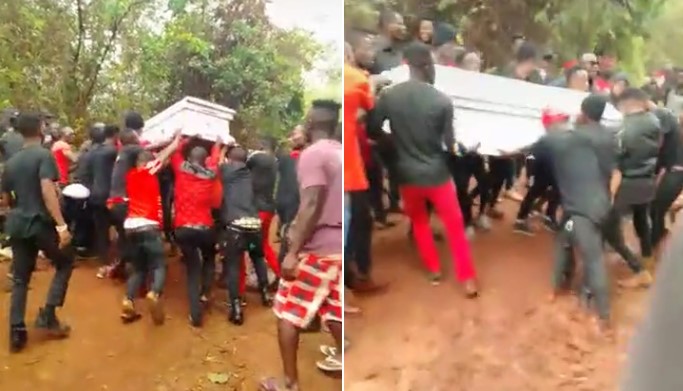 Drama As Corpse Carried By Over 20 Able-Bodied Men Refuses To Be Buried [Video]