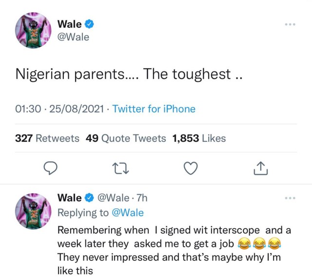 Nigerian Parents Are The Toughest, They Are Never Impressed - US Rapper, Wale