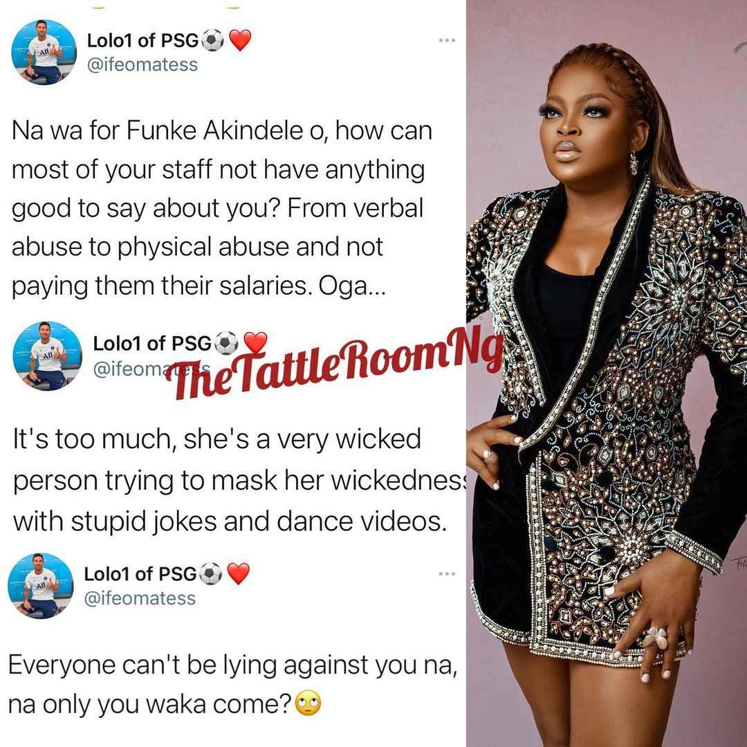 "You're Very Wicked"- Lady Drags Funke Akindele Over Ill-Treatment Of Her Staff