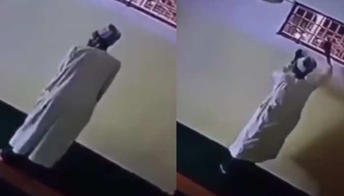 Man Caught On CCTV Stealing Lamp From Mosque After Pretending To Be Praying [Video]