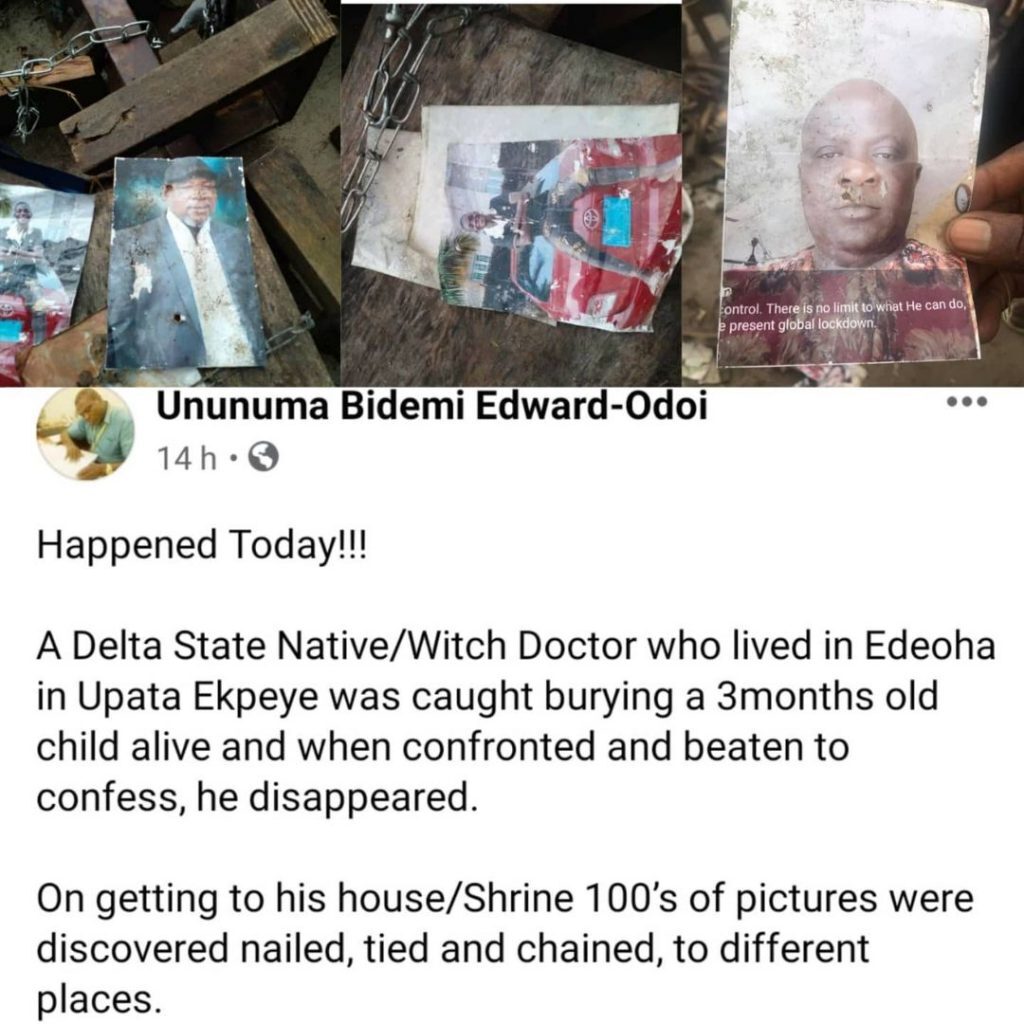 Photos Of Rivers Commissioner Found In Shrine Of Witch Doctor Caught Burying Baby Alive